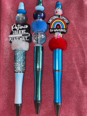 Pens 🖊️ Blue and Red Focal Beaded Pens - Set of 3